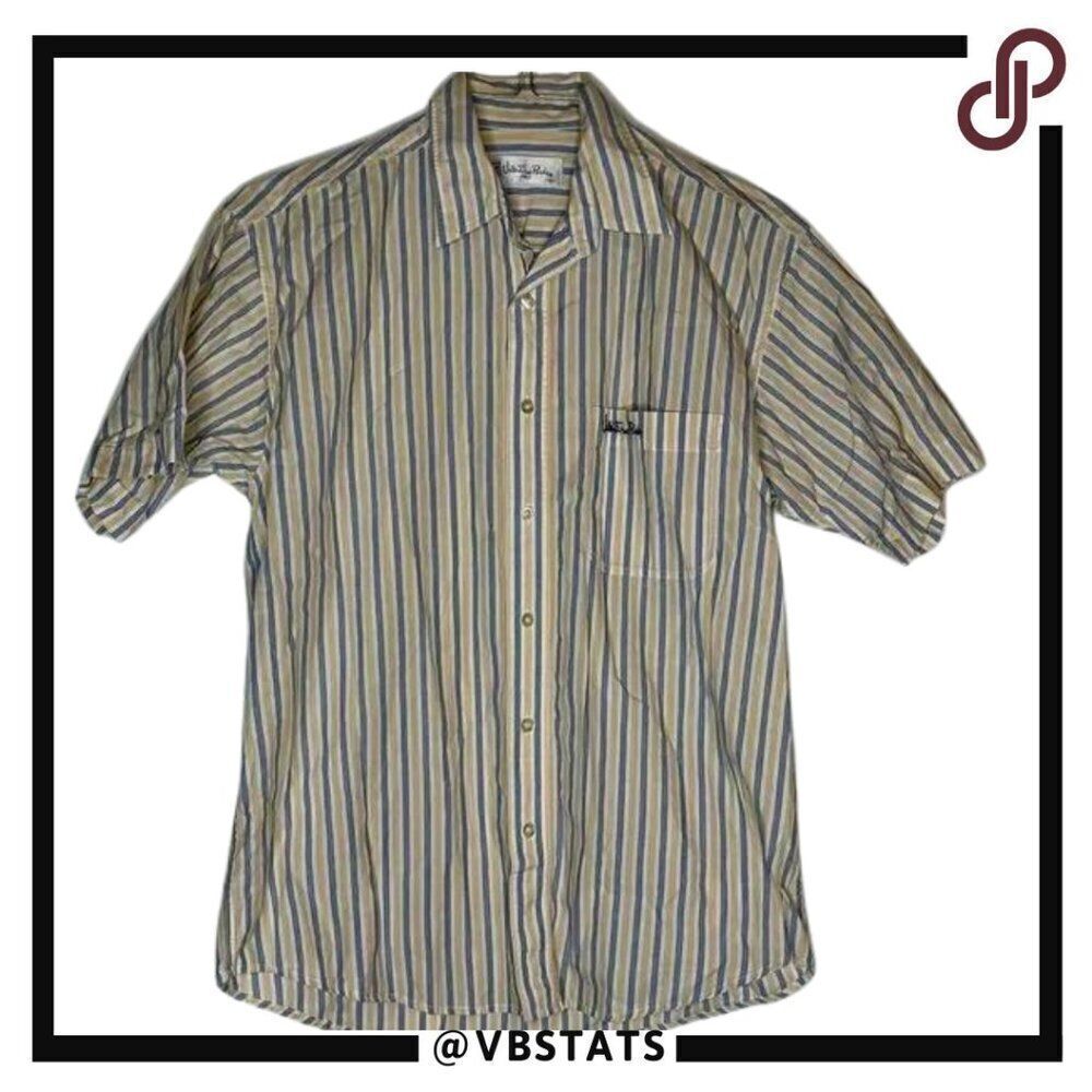 Valentino Rudy Yellow-Blue-White Striped SS Button Down Shirt Medium